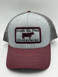 Minneapolis St. Paul Stockyards Truckers Cap Grey and Maroon