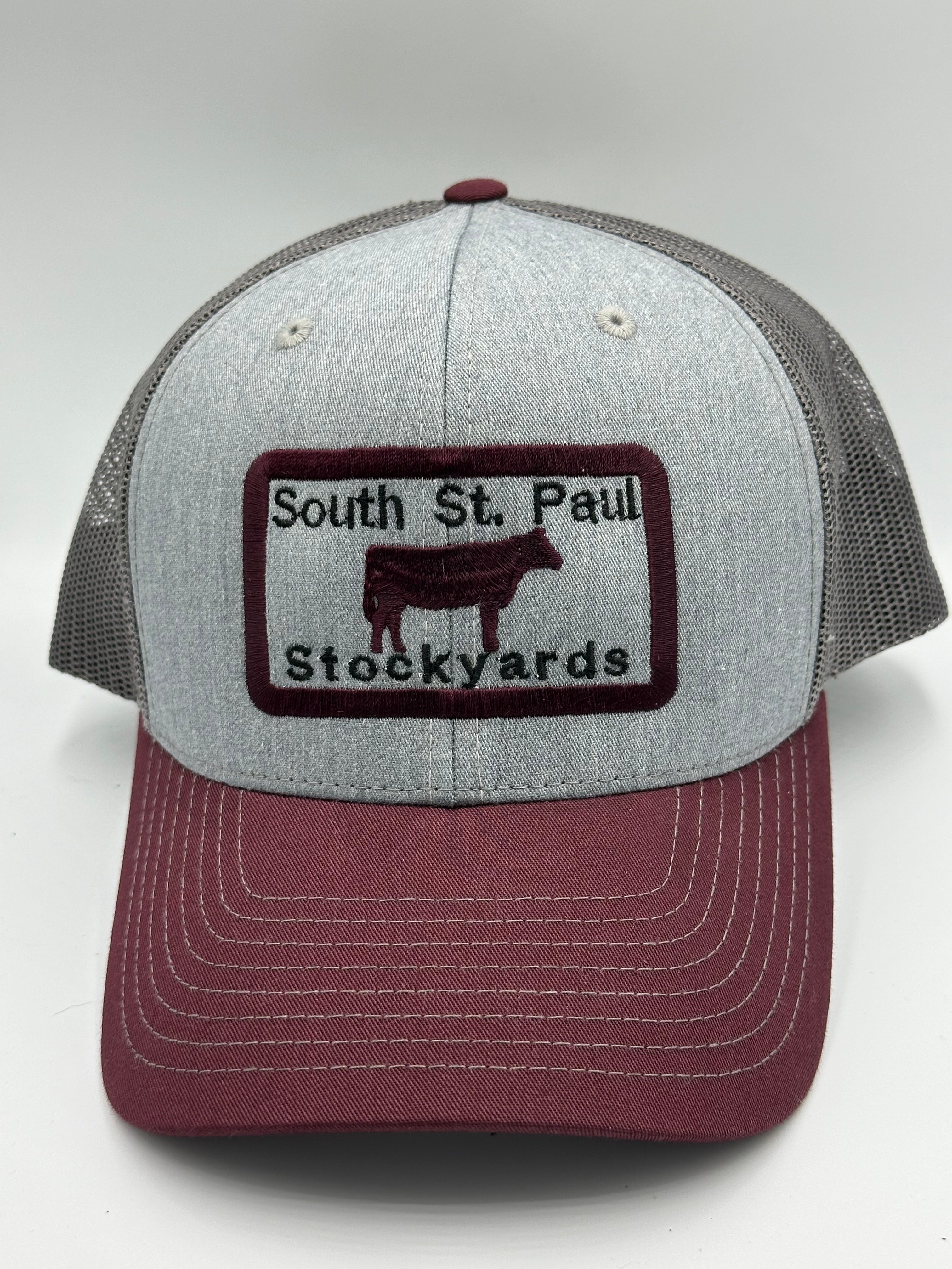Minneapolis St. Paul Stockyards Truckers Cap Grey and Maroon