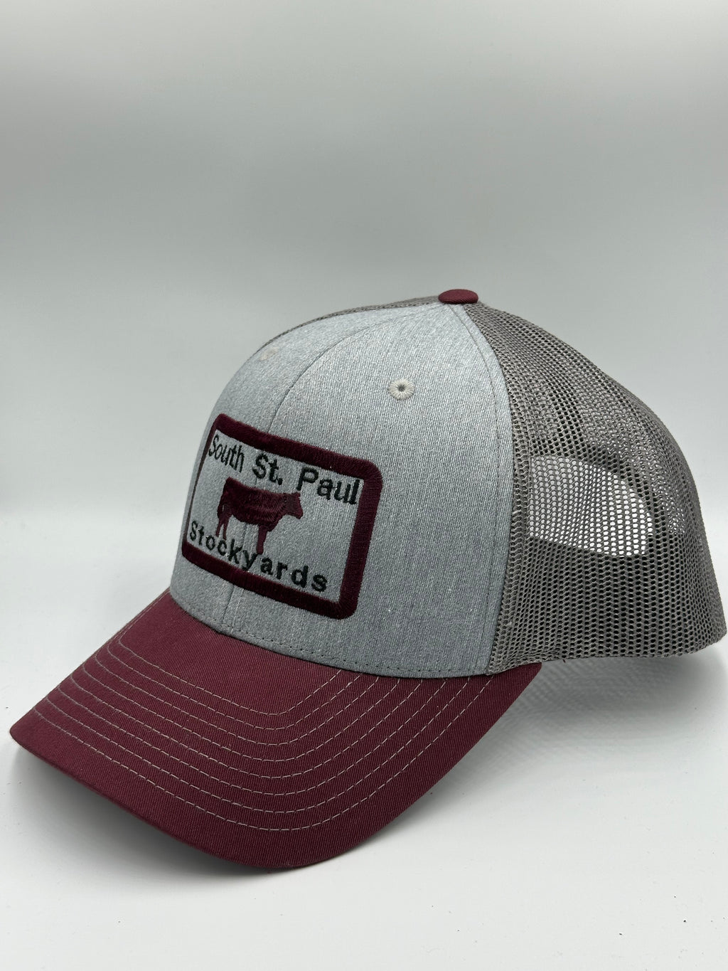 Minneapolis St. Paul Stockyards Truckers Cap Grey and Maroon
