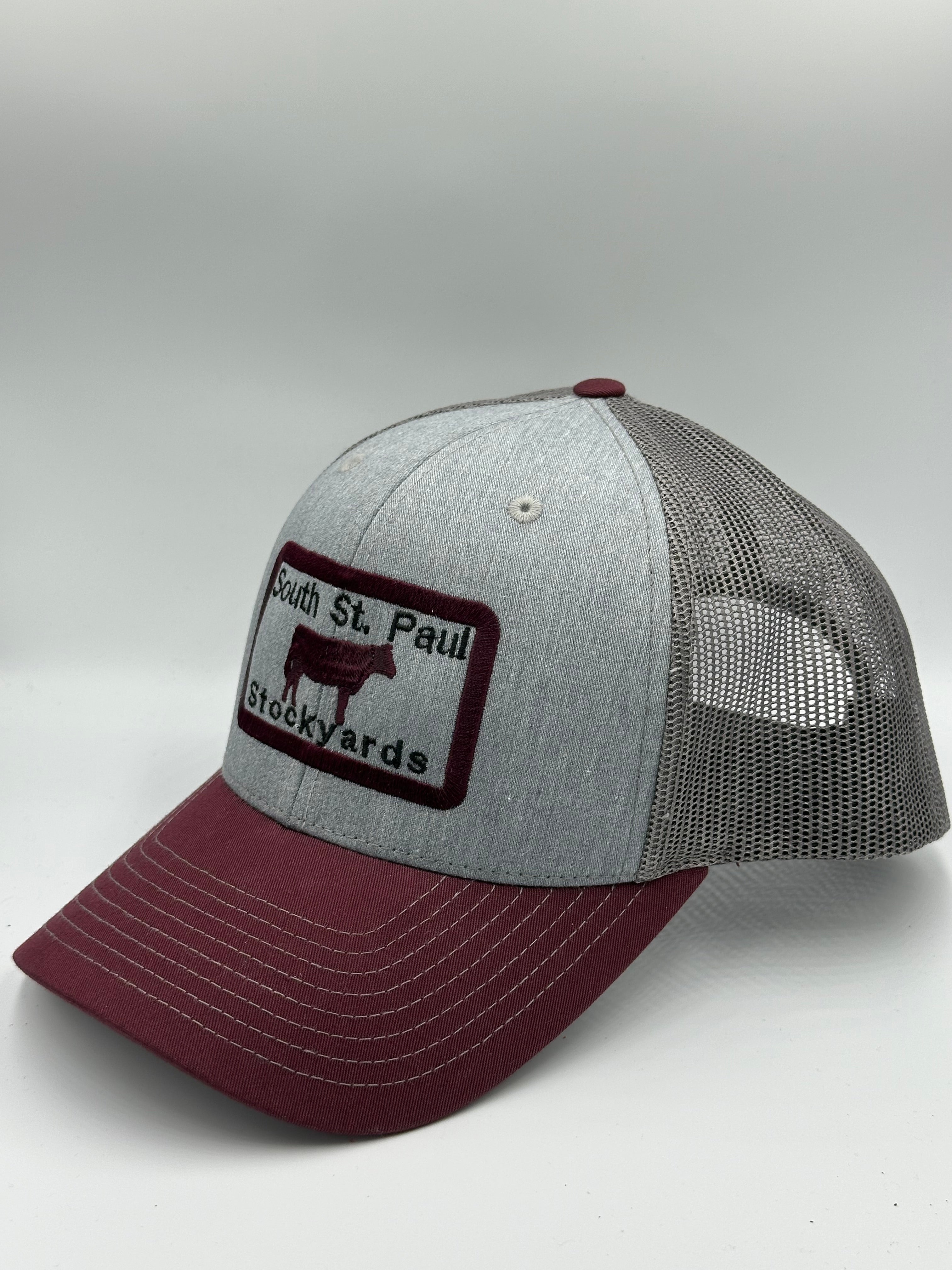 Minneapolis St. Paul Stockyards Truckers Cap Grey and Maroon