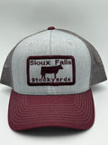 Sioux Falls Stockyards Truckers Cap Grey and Maroon