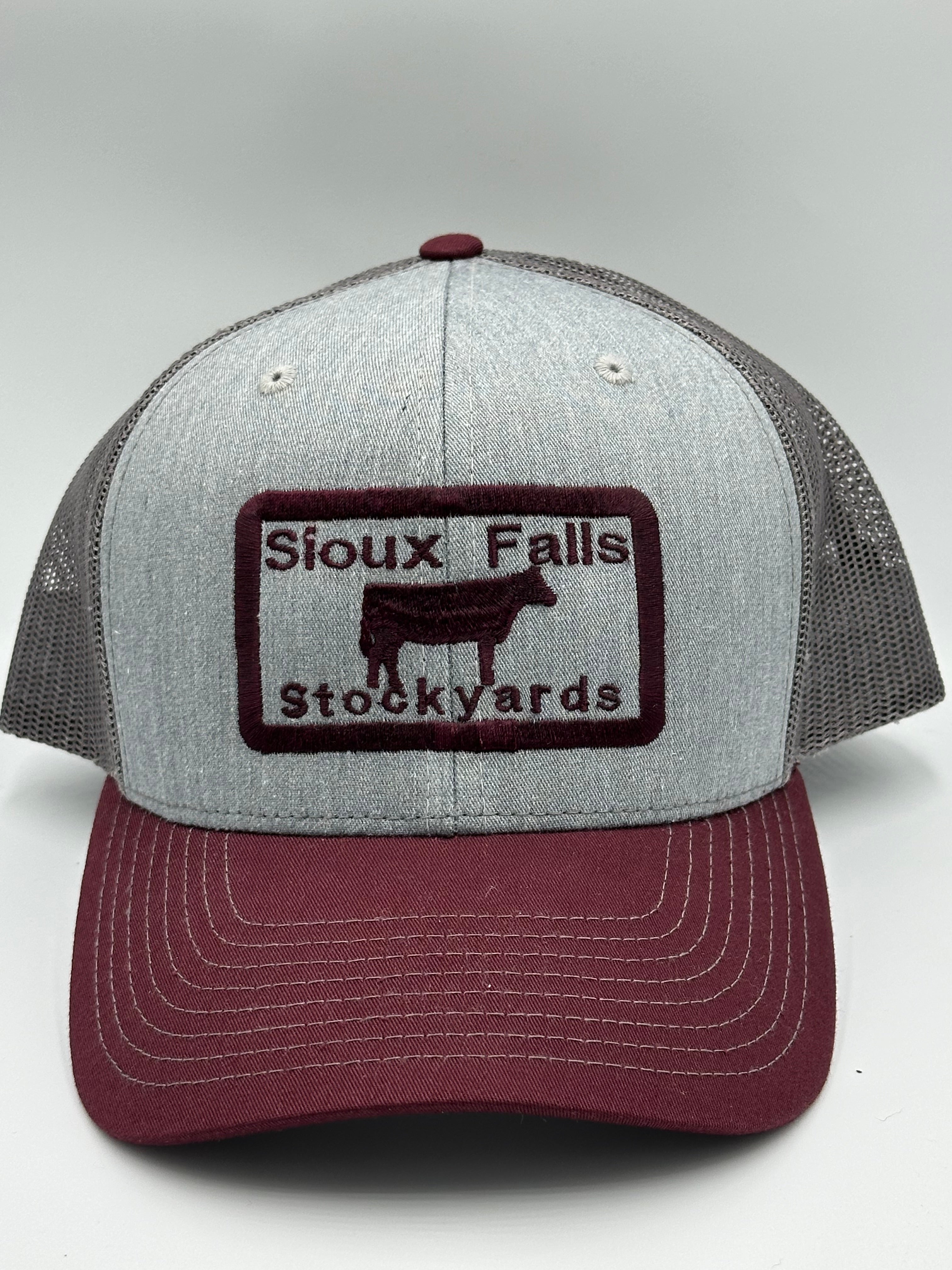 Sioux Falls Stockyards Truckers Cap Grey and Maroon