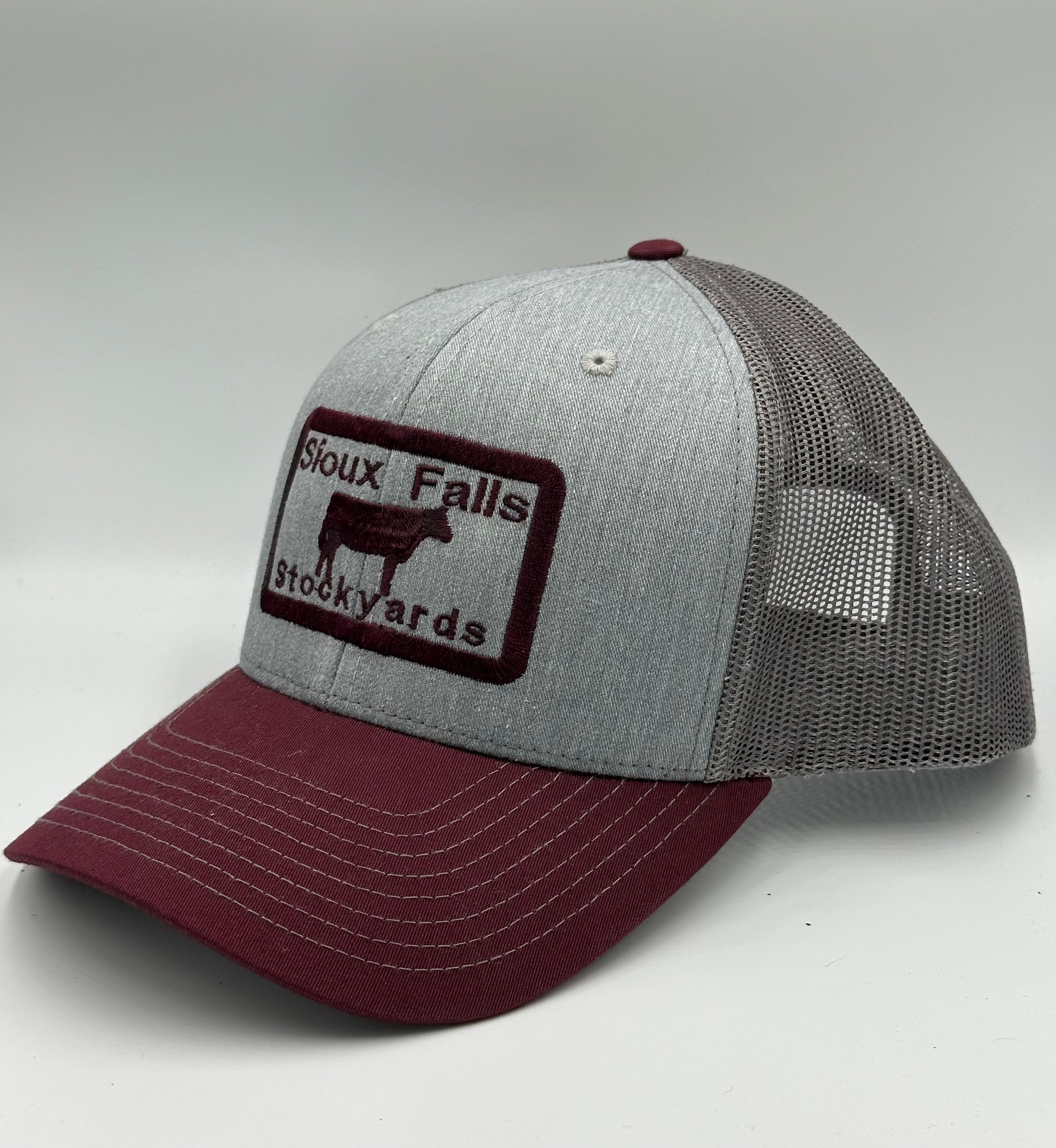 Sioux Falls Stockyards Truckers Cap Grey and Maroon
