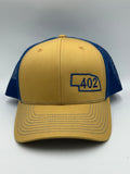 Nebraska 402 Trucker Hat Blue and Gold